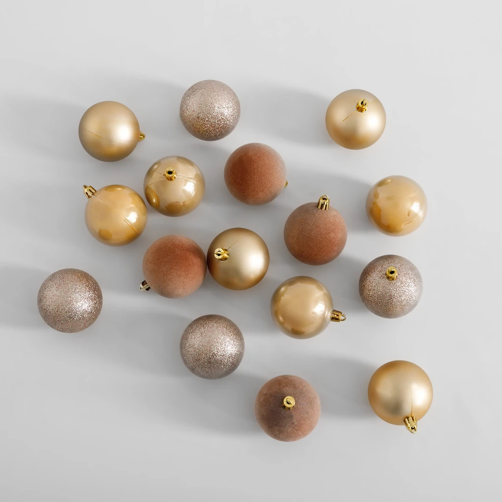 Vánoční ozdoby, 6 cm, zlaté, 16 ks.