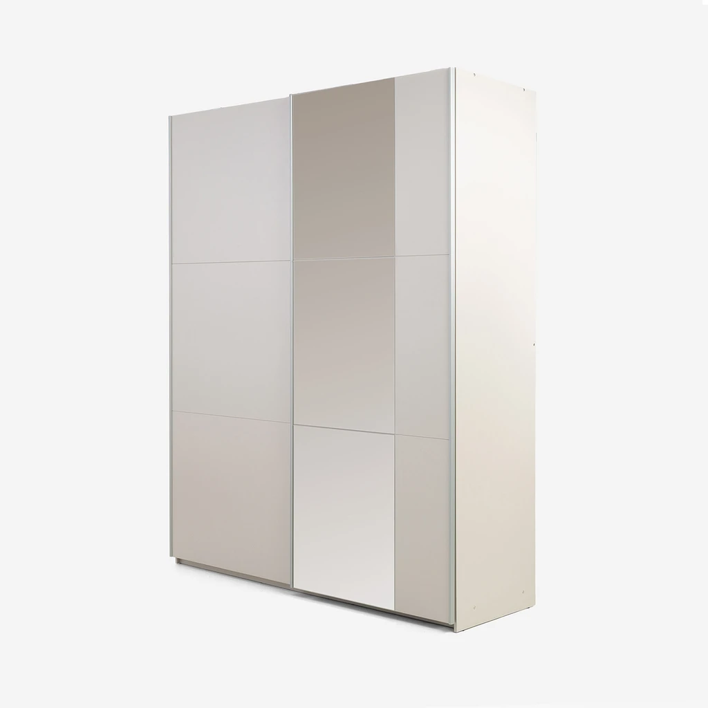 Kaszmirowa szafa przesuwna, o szerokości 150 cm, z lustrem na prawym froncie - bok