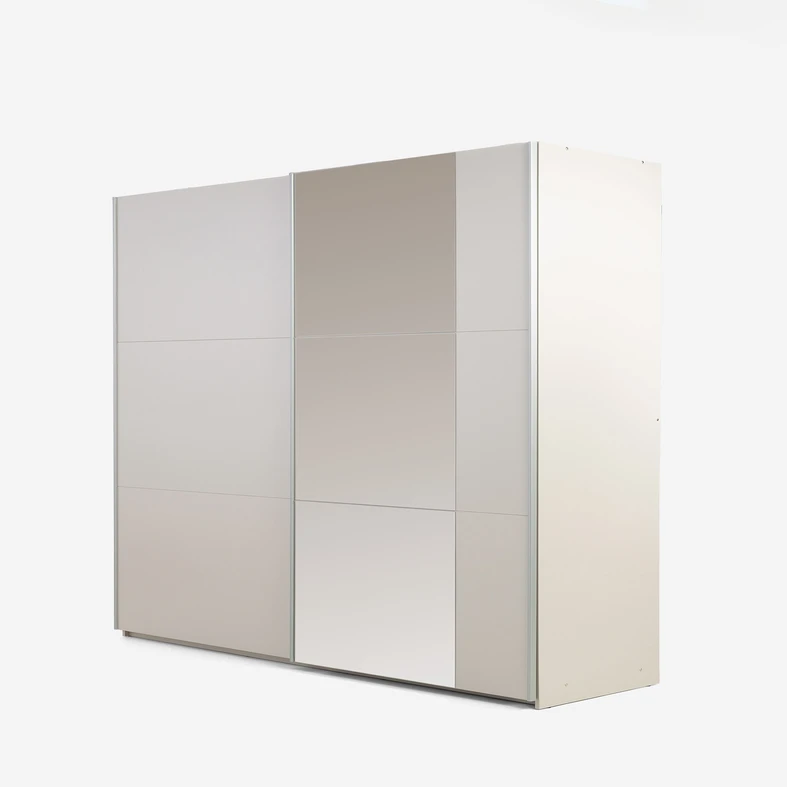 Kaszmirowa szafa przesuwna o szerokości 250 cm, z lustrem po prawej stronie - bok