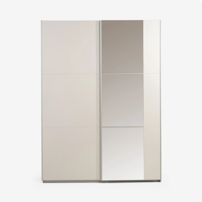 Kaszmirowa szafa przesuwna, o szerokości 150 cm, z lustrem na prawym froncie