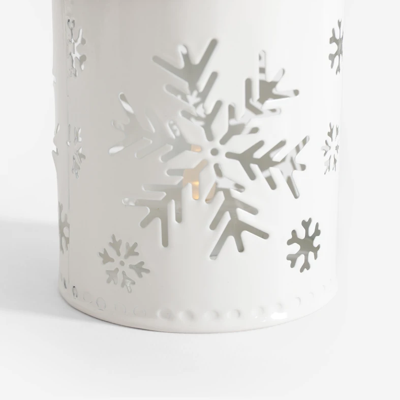 Dekorace bílá LED lucerna se sněhovými vločkami