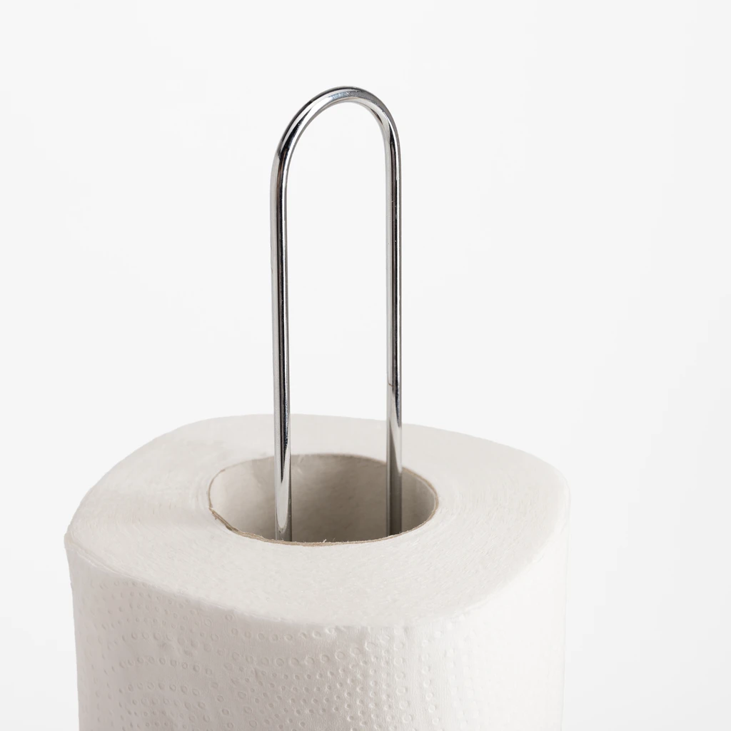 Srebrny metalowy stojak na papier toaletowy