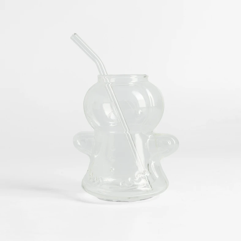 Vánoční sklenice s brčkem GINGERBREAD průhledná 400 ml