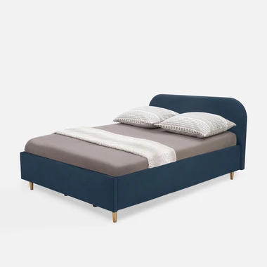 Tmavě modrá velurová postel SANTADI 140x200 cm