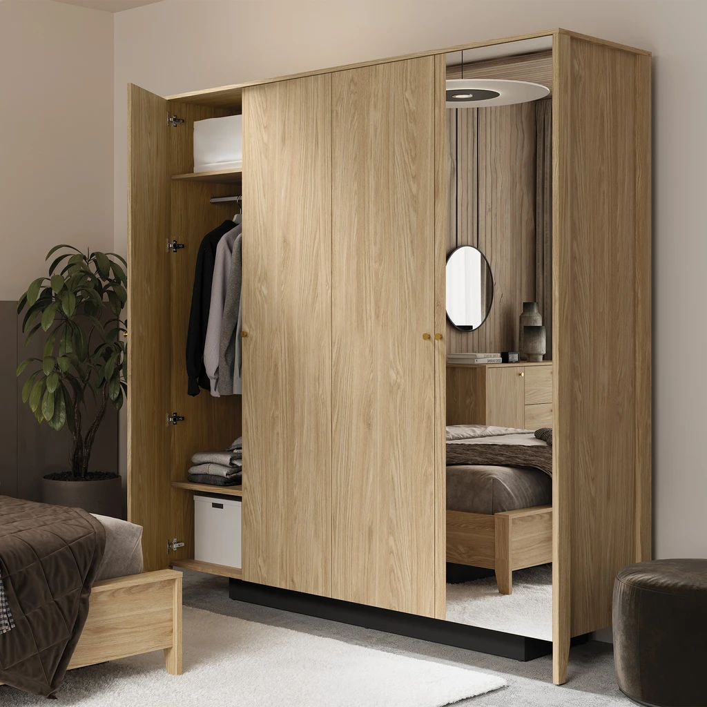 Čtyřdveřová šatní skříň se zrcadlem SNUGLY