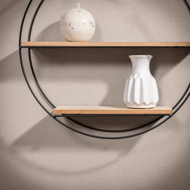 Černá kovová police ve tvaru kruhu 40 cm