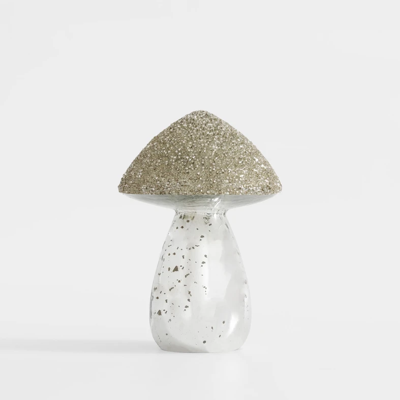 Skleněná dekorace hřib, stříbrný, 13 cm, MIX
