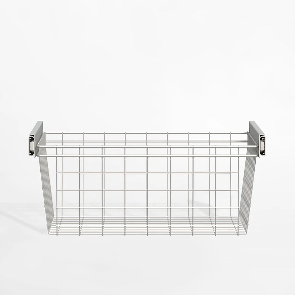 Metalowy kosz na bieliznę do zabudowy wnętrza szafy, o szerokości 52 cm