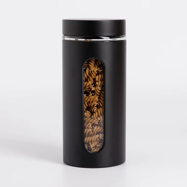 Skleněná nádoba s kovovým víkem černá 1350 ml