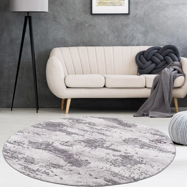 Antracitovo-šedý kulatý koberec retro VISION 120 cm