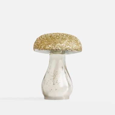 Skleněná dekorace HŘIB zlatý, 10 cm