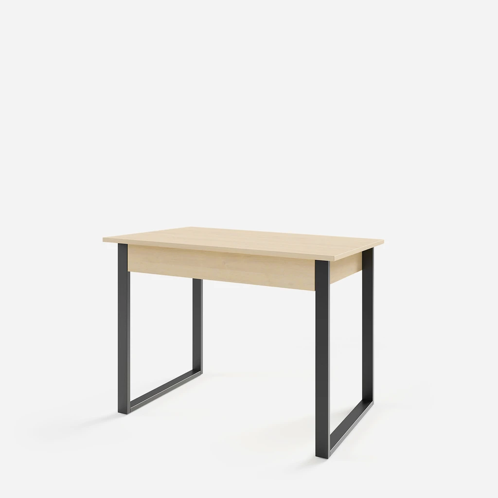 Biurko w kolorze jasnego drewna z szufladą znajdującą się tuż pod blatem