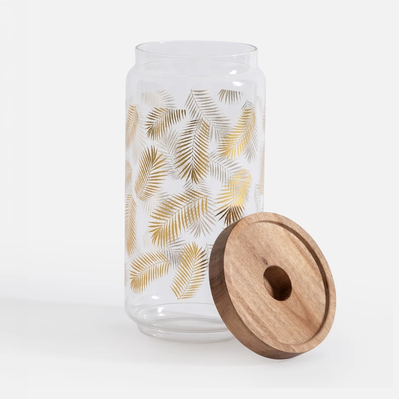 Skleněná dóza s akáciovým víkem 980 ml
