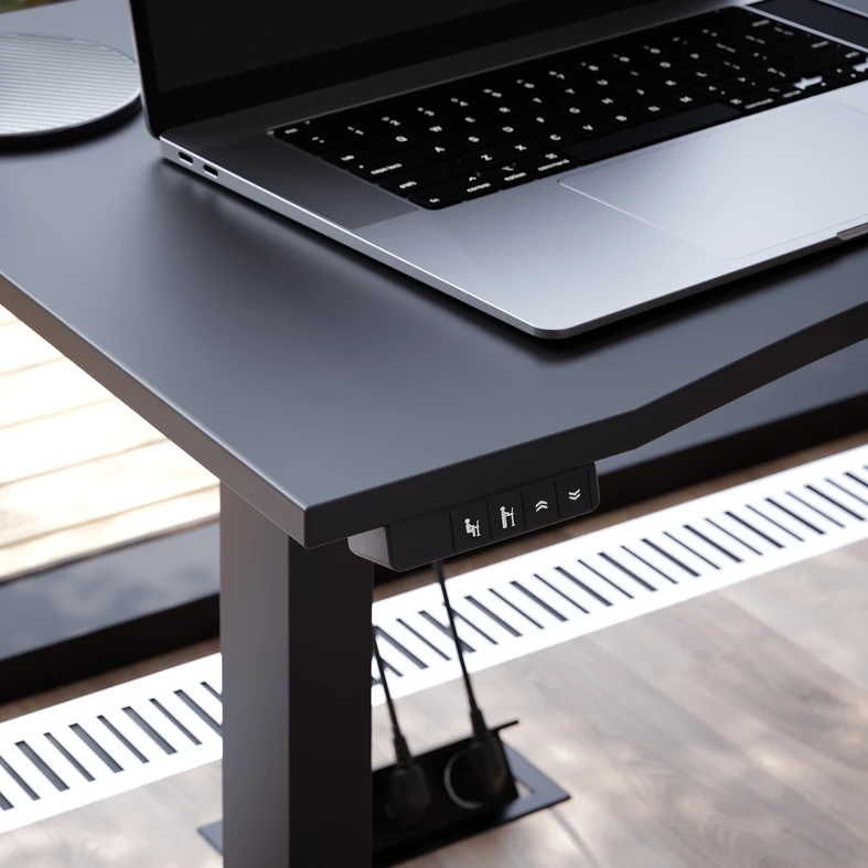 Gładki, czarny blat i stabilny stelaż tworzą wygodne miejsce do nauki i pracy.