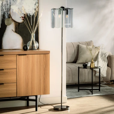 Černá stojací lampa s kouřovým sklem NIRA