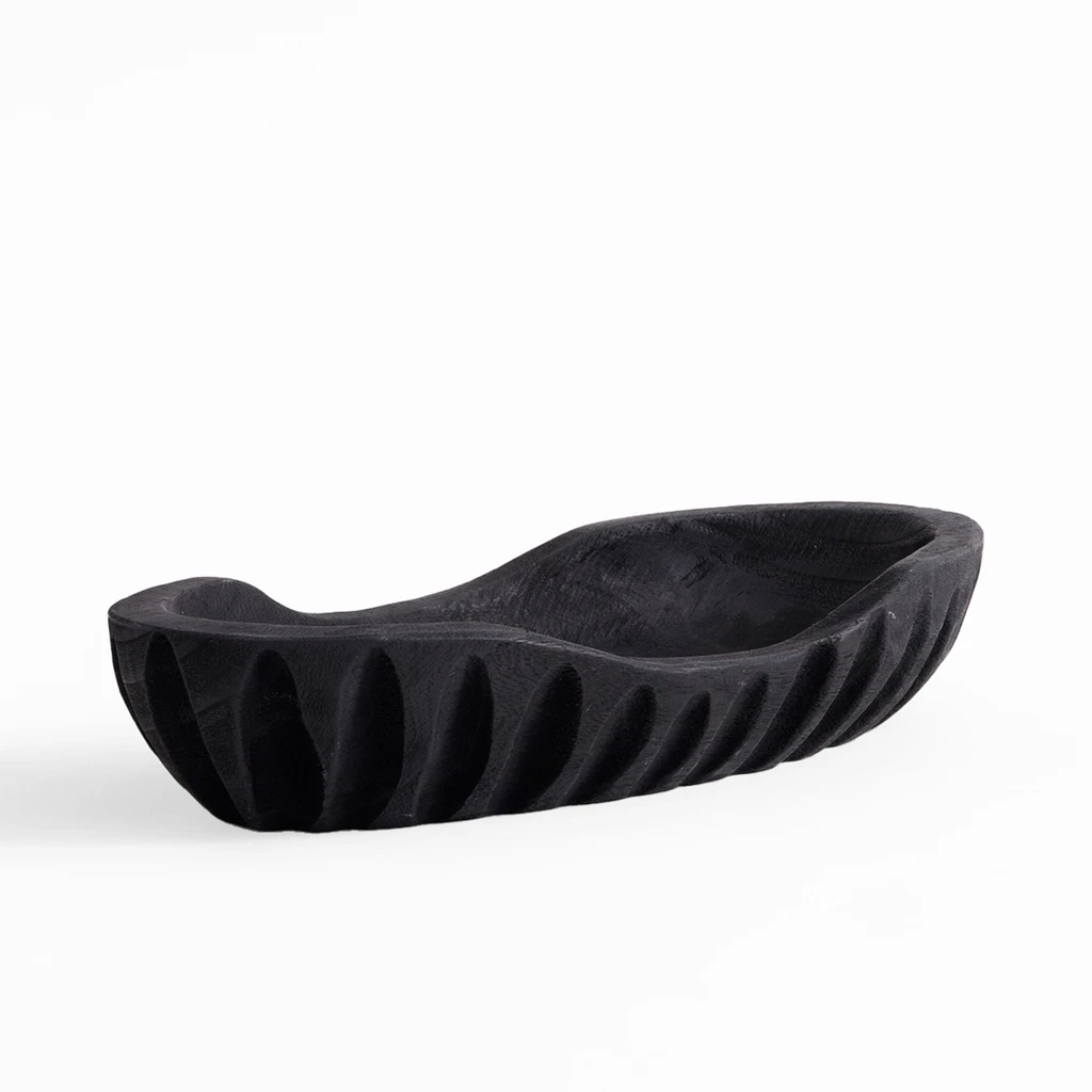 Patera dekoracyjna żłobiona czarna 32 cm