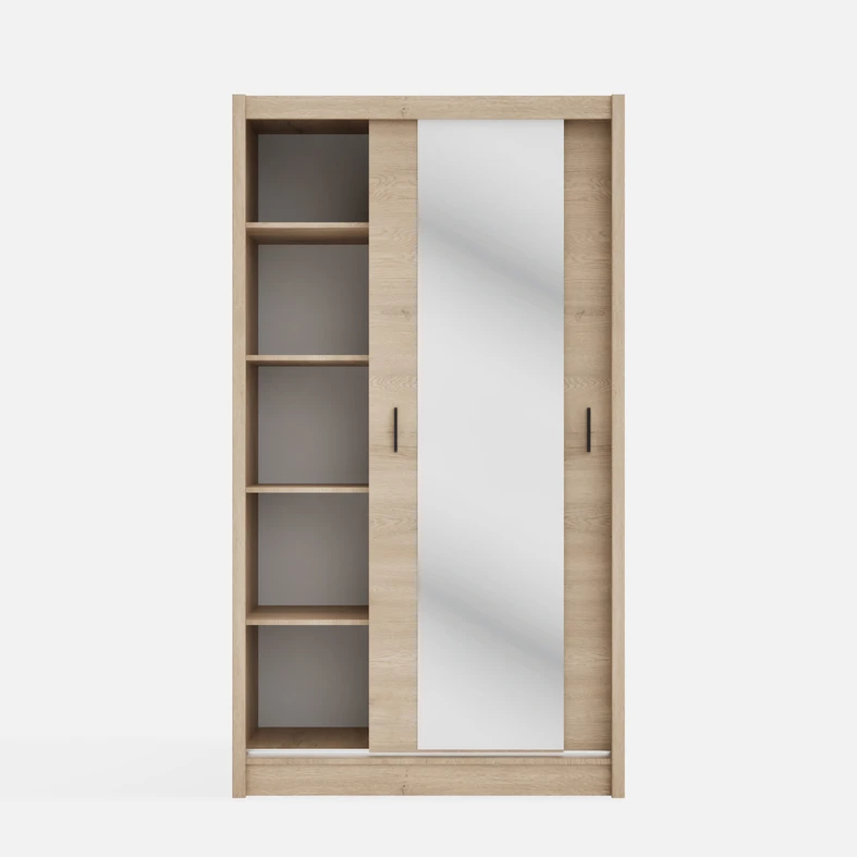Zrcadlová šatní skříň s posuvnými dveřmi INES 120 cm dub cremona