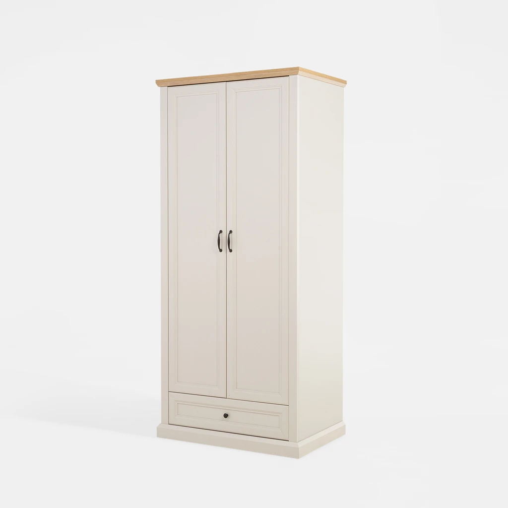 Kaszmirowa szafa 2-drzwiowa, z blatem w kolorze jasnego drewna