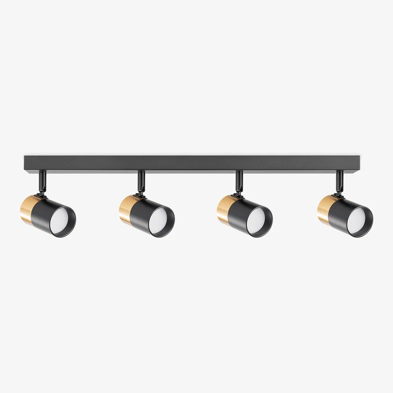 Listwa podwieszana 4 reflektory czarno-złota FORI Oprawa przeznaczona jest dla 4 żarówek typu GU10 o mocy maksymalnej 50W.