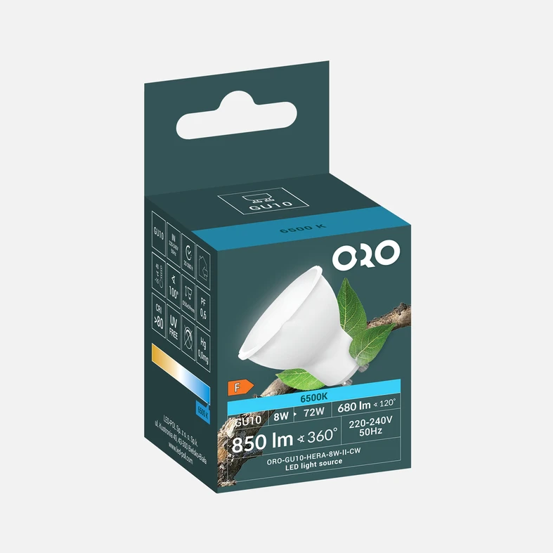 LED žárovka GU10 8 W studená ORO-GU10-HERA-8 W-II-BZ