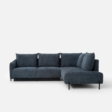 Rozkládací tmavě modrá rohová sedací souprava MARSYLIA pravá