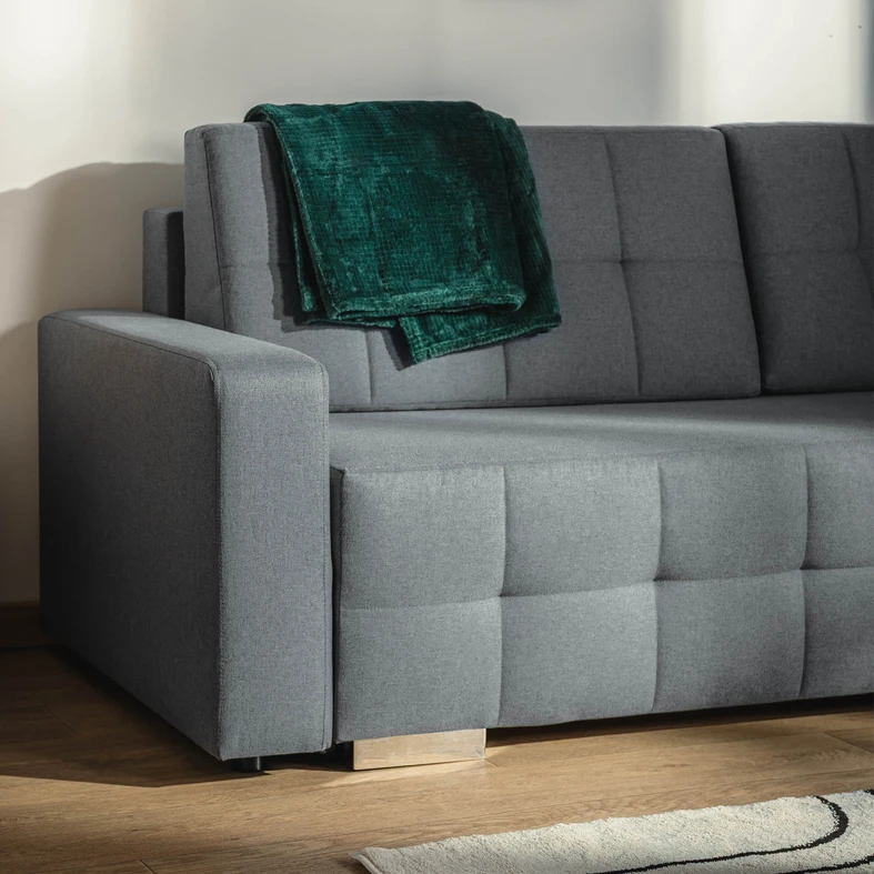 Sofa rozkładana z pikowaniem szara LILA