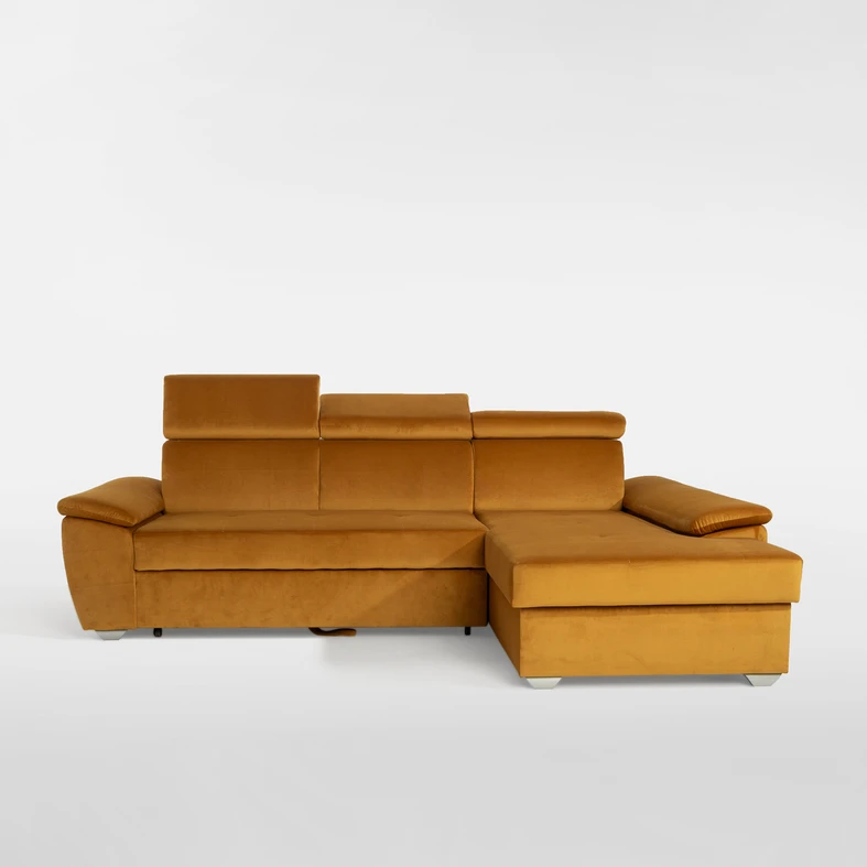 Rohová sedací souprava s nastavitelnými opěrkami hlavy pravá TITAN hořčicová