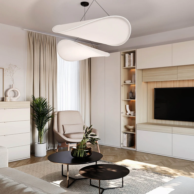 Aranżacja 2-drzwiowej szafy w nowoczesnej zabudowie salonu