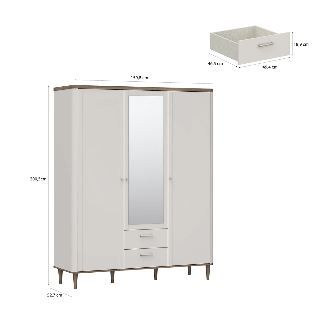 Grafika szafy z podanymi wybranymi wymiarami