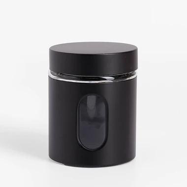 Skleněná nádoba s kovovým víkem černá 660 ml