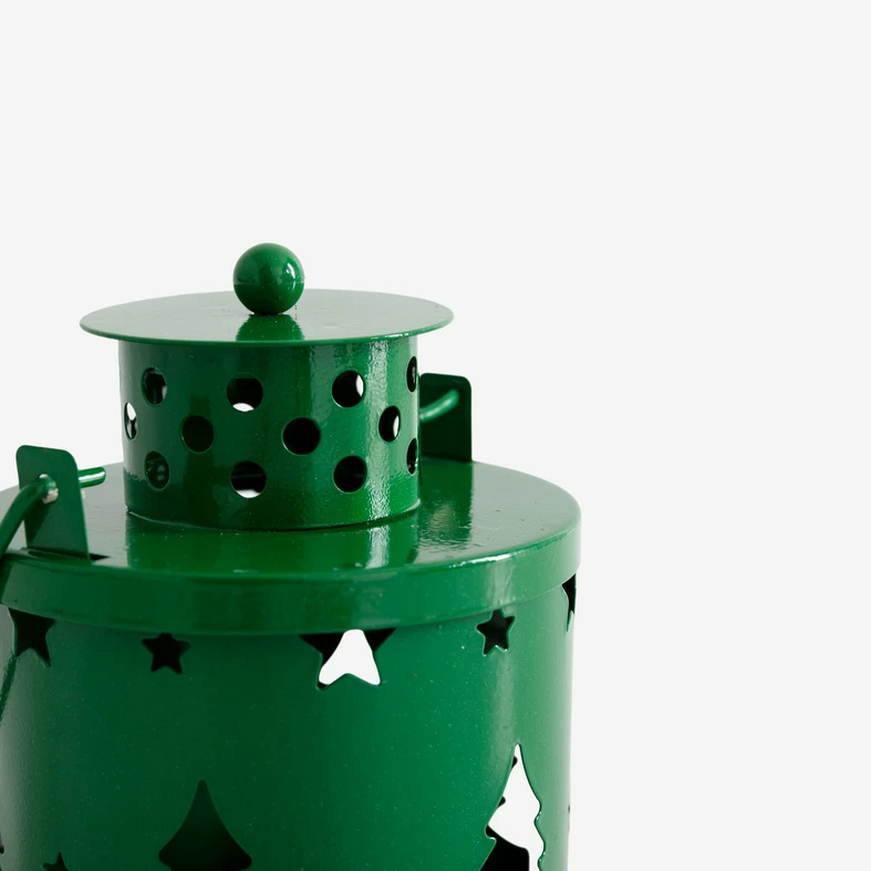 Dekorace zelená LED lucerna, stromečky