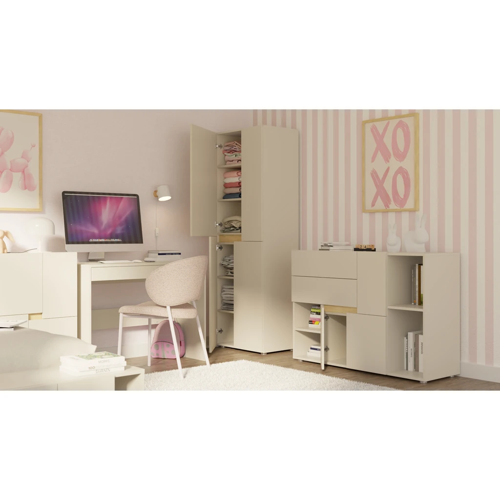 Čtyřdveřová šatní skříň LENS 60 cm kašmír/dub cremona.