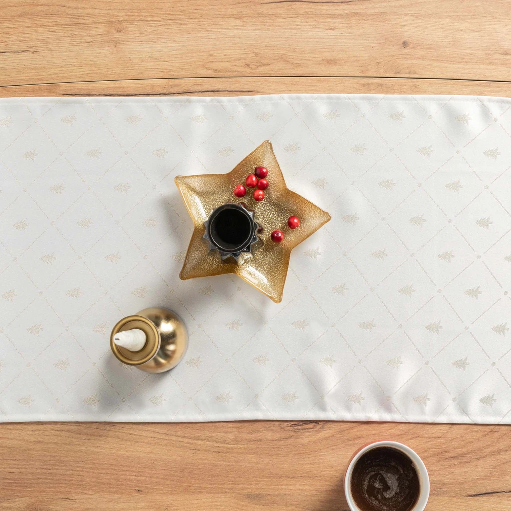 Běhoun glamour se vzorem vánočních stromečků ecru LUMINE 40x120 cm