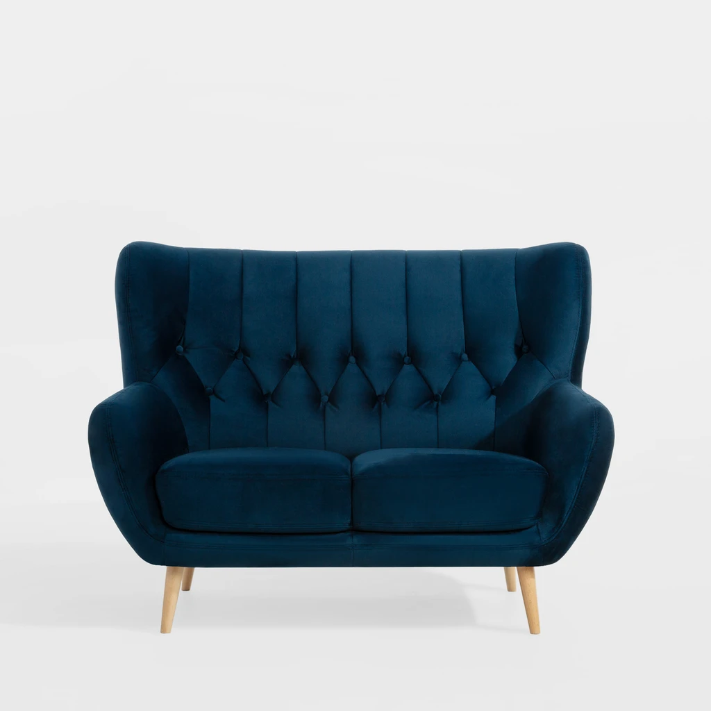 Sofa dwuosobowa w ciemnoniebieskiej tkaninie