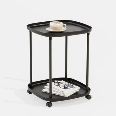 Konferenční stolek na kolečkách se 2 tácy, černý, 39x50 cm