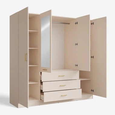Béžová skříň se zrcadlem KONSO čtyřdveřová