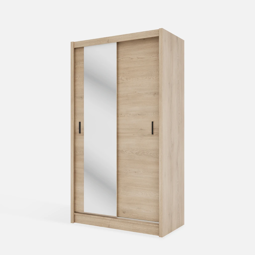Zrcadlová šatní skříň s posuvnými dveřmi INES 120 cm dub cremona