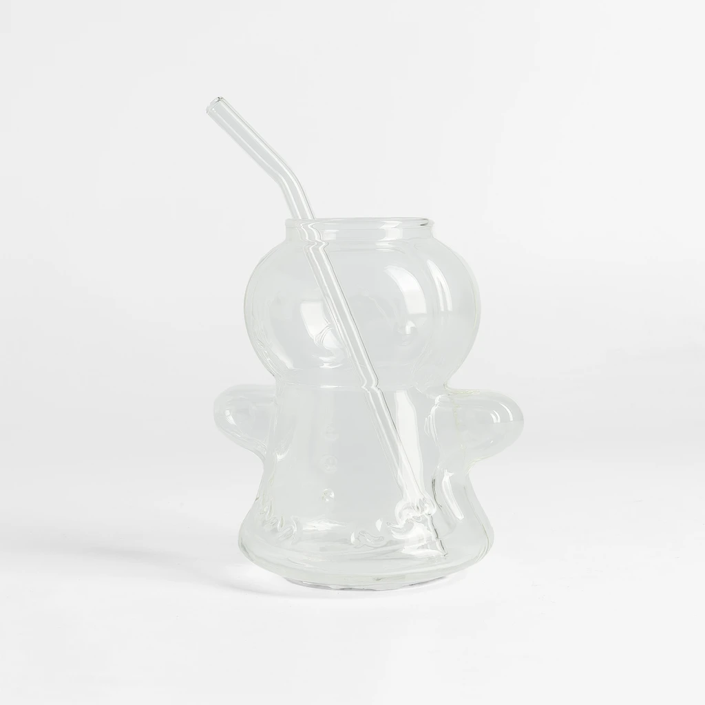 Vánoční sklenice s brčkem GINGERBREAD průhledná 400 ml