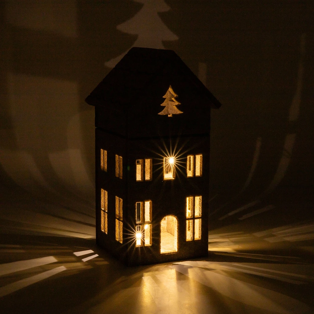 Dekorace filcový domek LED, béžový, 28 cm, MIX