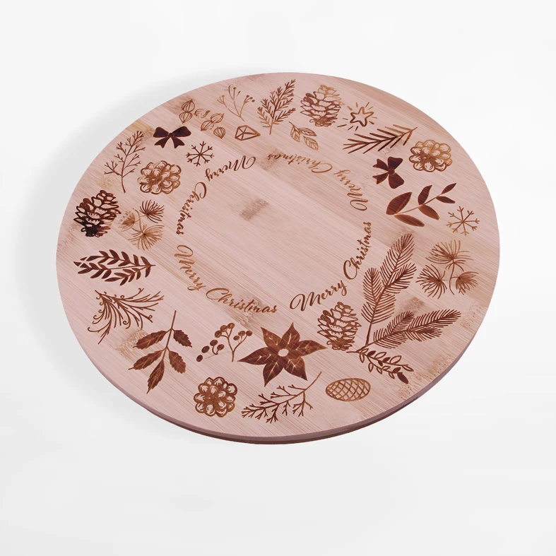 Deska obrotowa bambusowa 33 cm Drewniana deska obrotowa z dekoracyjnym wzorem
