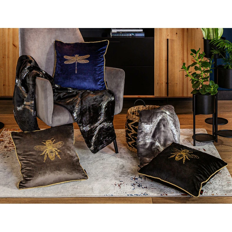 Dekorační šedý povlak na polštář s včelou AURE 45x45 cm