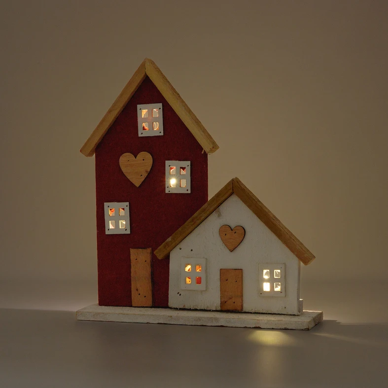 Dekorace LED dřevěné domky 28 cm MIX