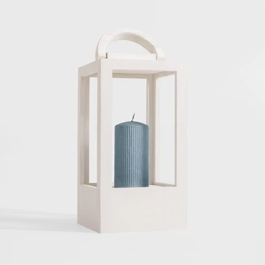 Bílá dřevěná lucerna 35 cm