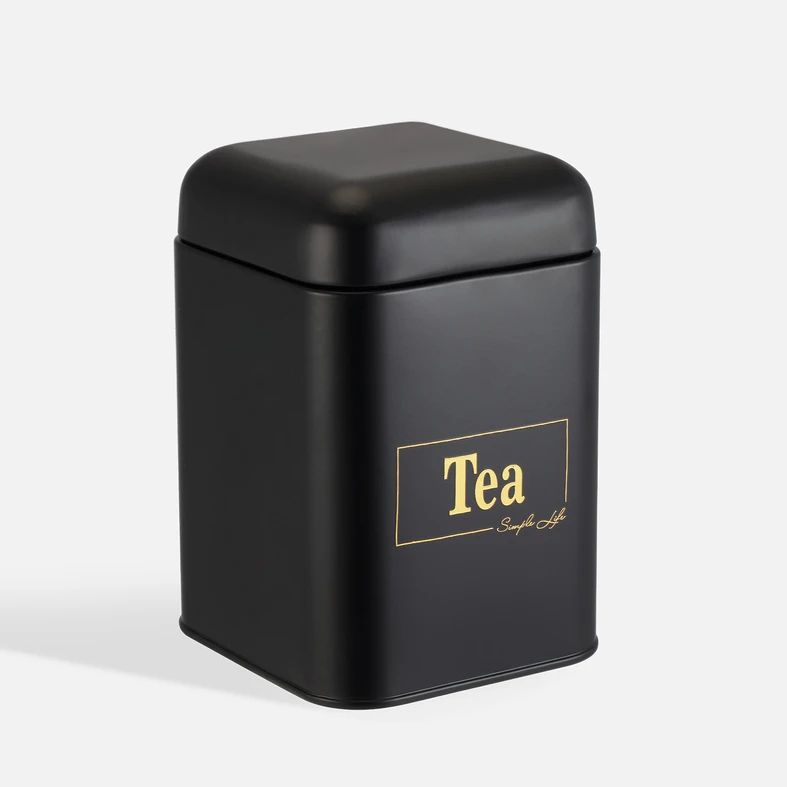 Plechová dóza do kuchyně černá TEA 19 cm