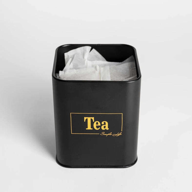 Plechová dóza do kuchyně černá TEA 19 cm