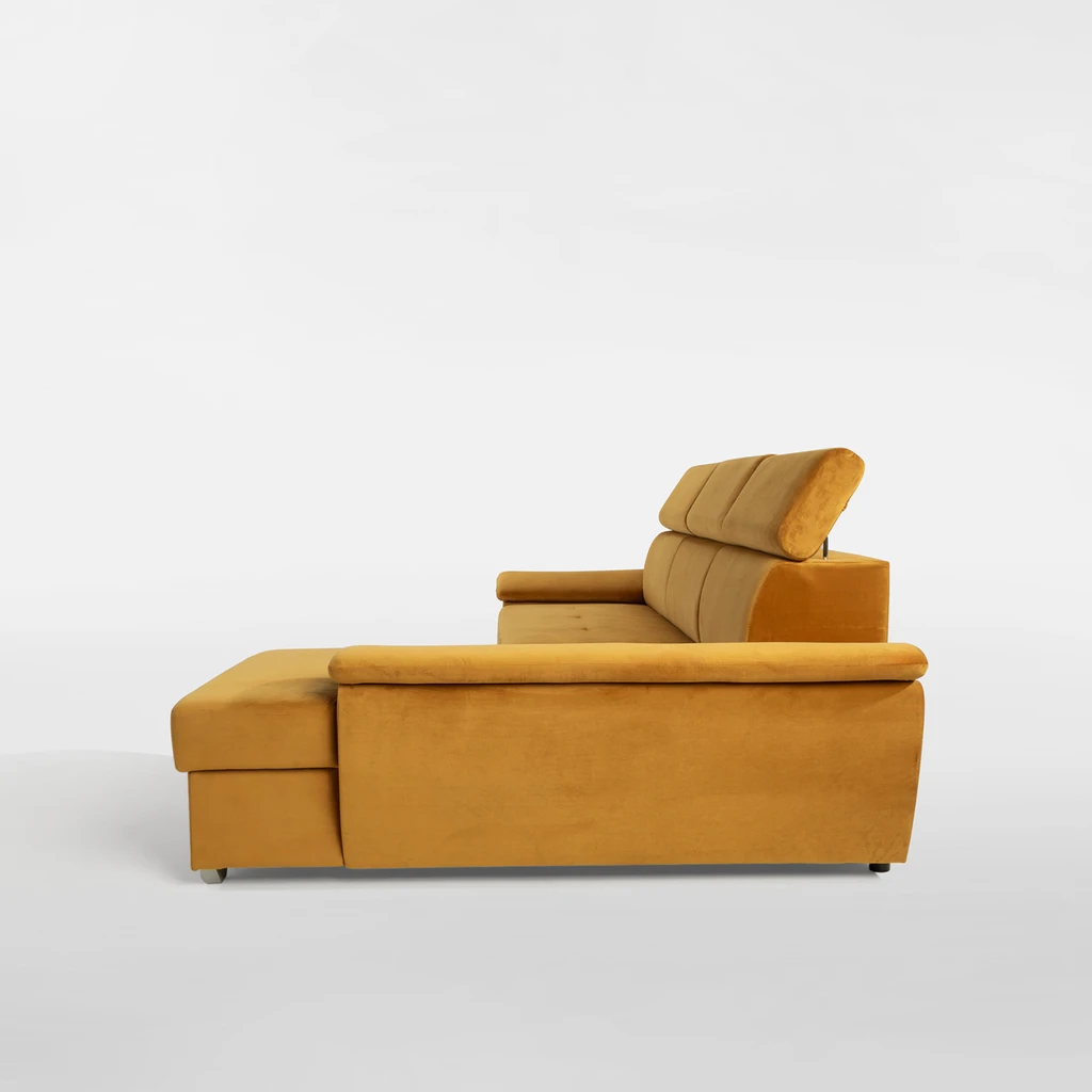 Rohová sedací souprava s nastavitelnými opěrkami hlavy pravá TITAN hořčicová