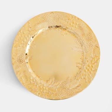 Dekorativní talíř podtalíř zlatý s zimními rostlinami 33 cm
