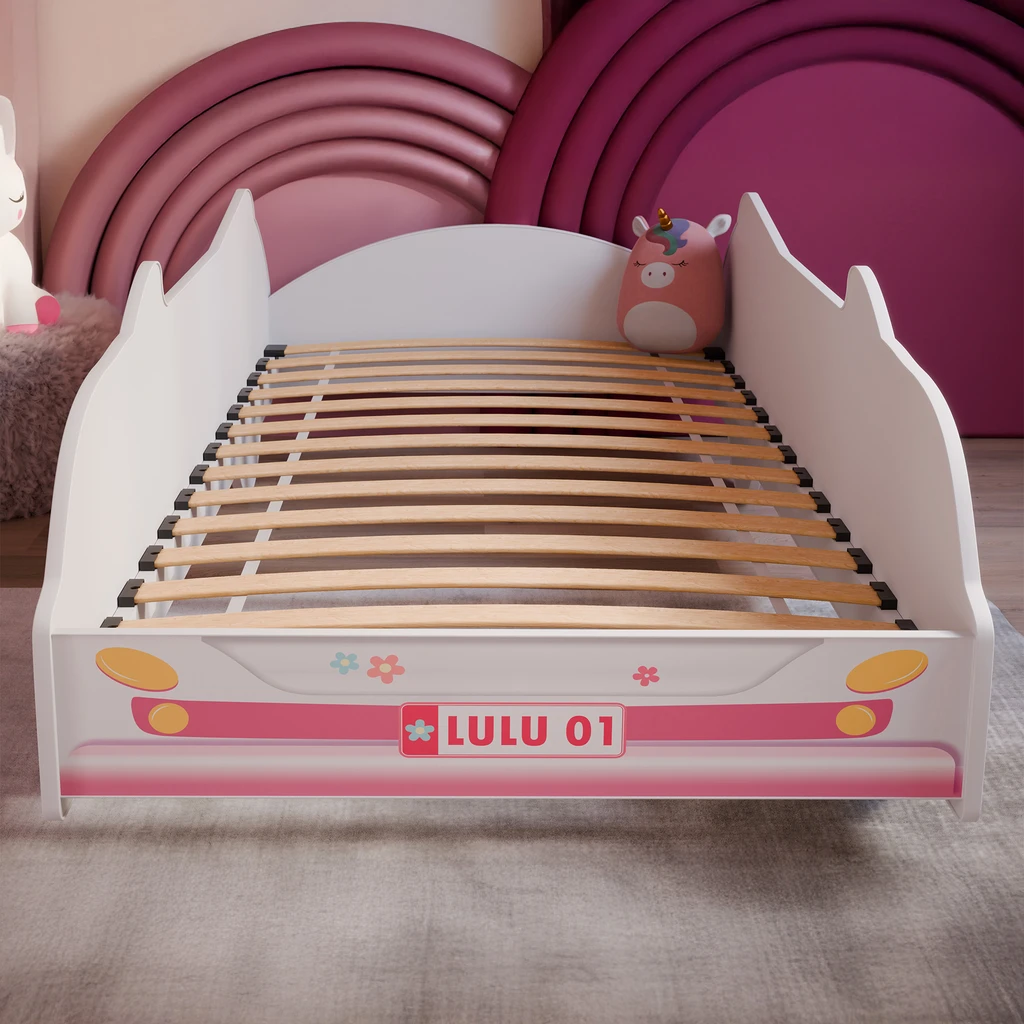 Łóżko z widocznym stelażem jednoosobowym wykonanym z listew