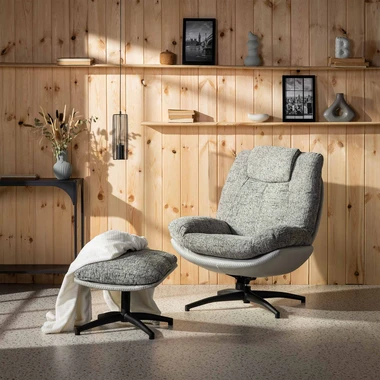 Šedé otočné křeslo s podnožkou DITTIF