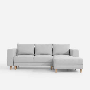 Světle šedá rozkládací rohová sedací souprava PERA pravá